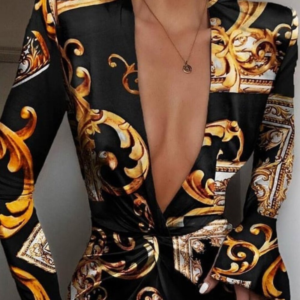 Baroque print mini dress